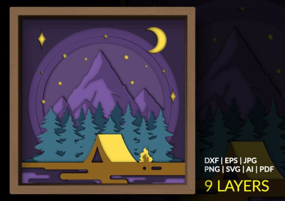 Download Camping Mountain Landscape 3D Shadow Box - Premium Resources