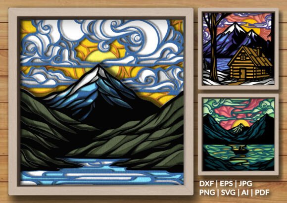Download Stained Glass Landscape Shadow Box Set - Premium Resources