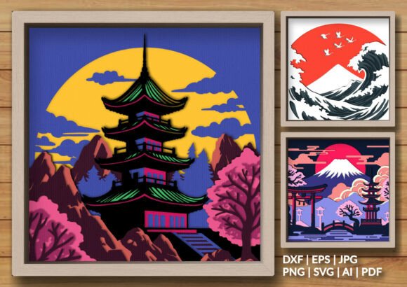 Download Japanese Fuji Landscape Shadowbox Bundle - Premium Resources